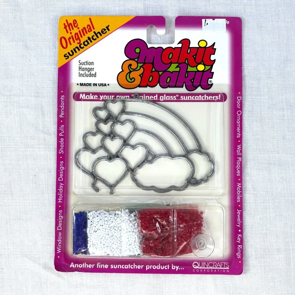 Makit & Bakit Rainbow Hearts Suncatcher Kit Vintage Quincrafts DIY Craft NEW